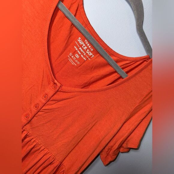 Torrid Super Soft Button-Front Seamed Babydoll Top in orange size 00 (10/12) EUC - Picture 2 of 5